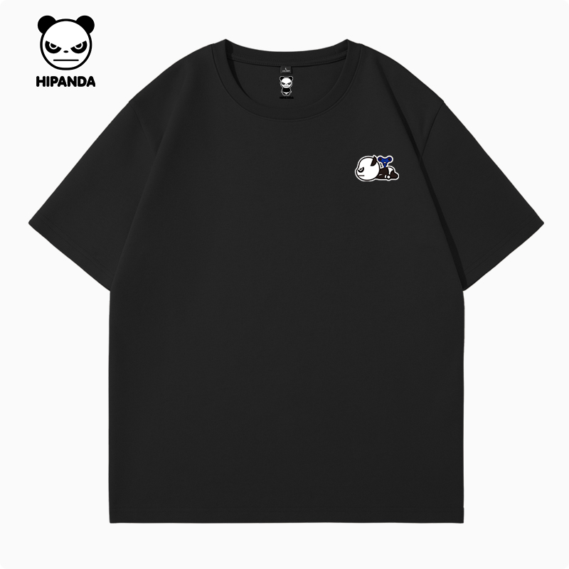 Hipanda你好熊猫男生潮牌短袖T恤2024夏季纯棉透气宽松半袖短t男-图3