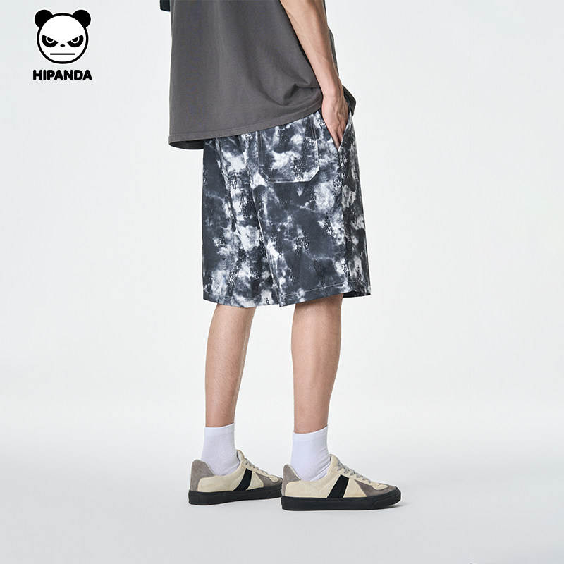 Hipanda你好熊猫美式复古扎染时尚潮牌宽松五分短裤男2026夏新款,淘宝优惠券,粉丝福利购,淘宝优惠卷