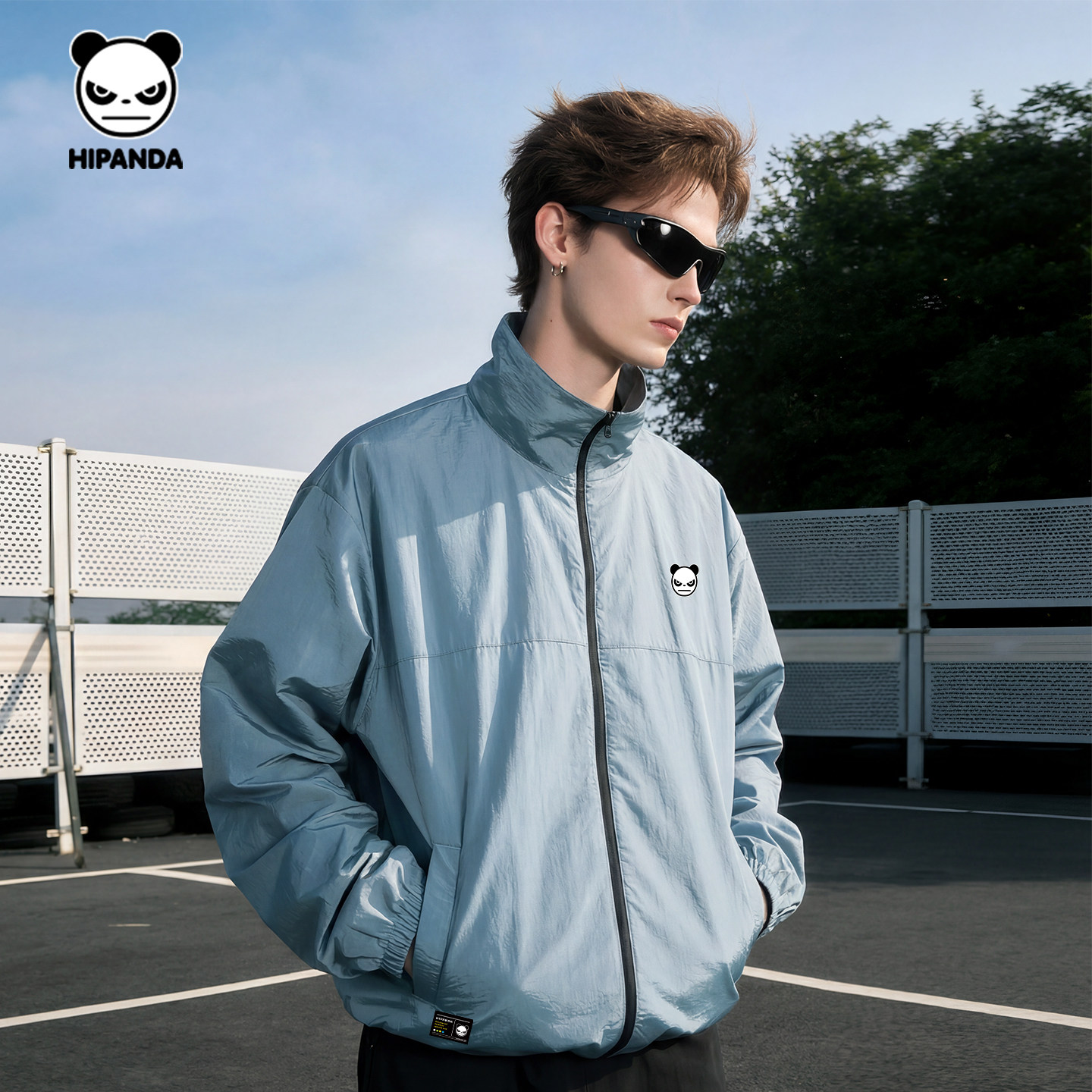 Hipanda你好熊猫亮丝尼龙轻量化蓝灰立领防晒衣情侣2026春夏新款C,淘宝优惠券,粉丝福利购,淘宝优惠卷