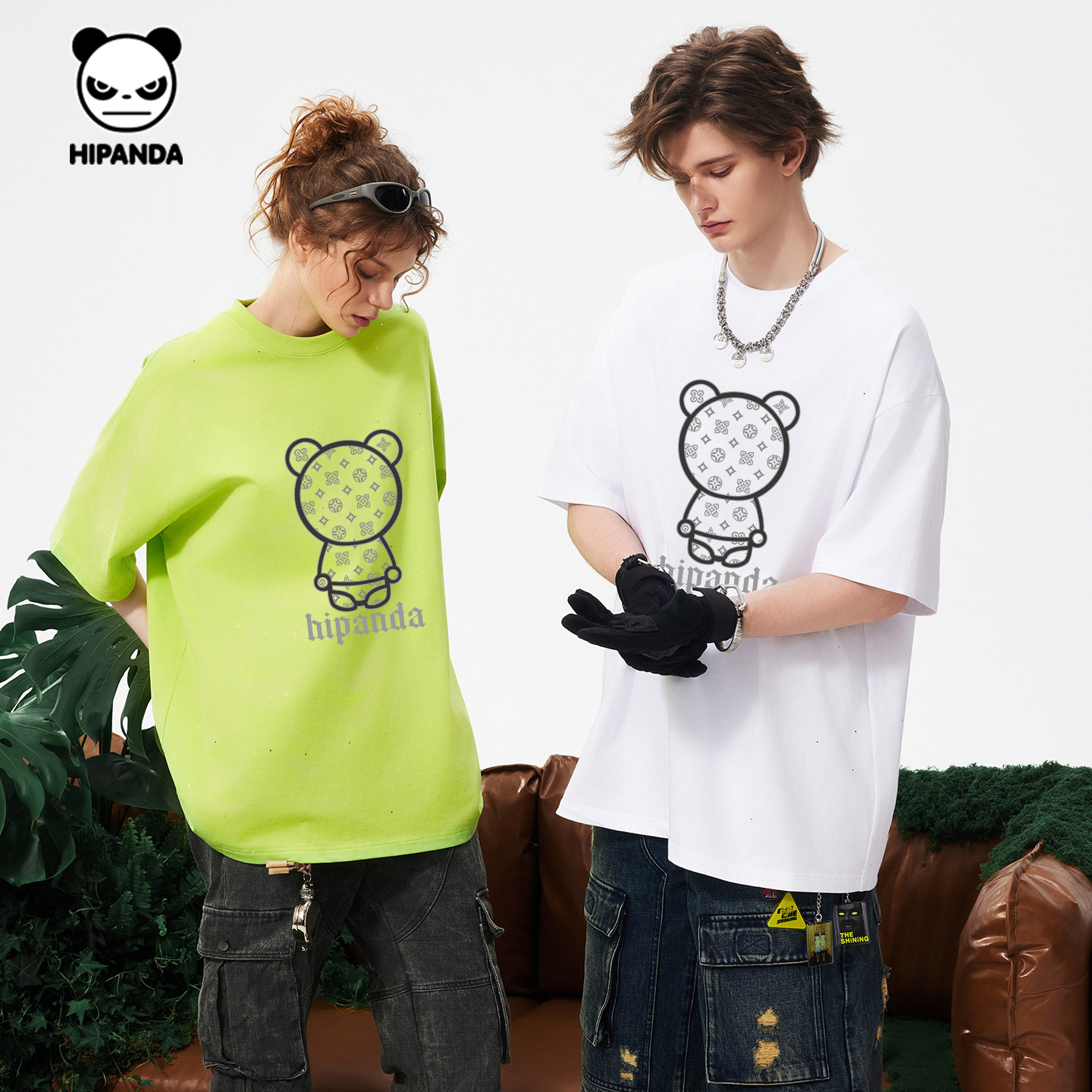 Hipanda你好熊猫满天星闪钻纯棉复古短袖T恤男女2026夏新款体恤,淘宝优惠券,粉丝福利购,淘宝优惠卷