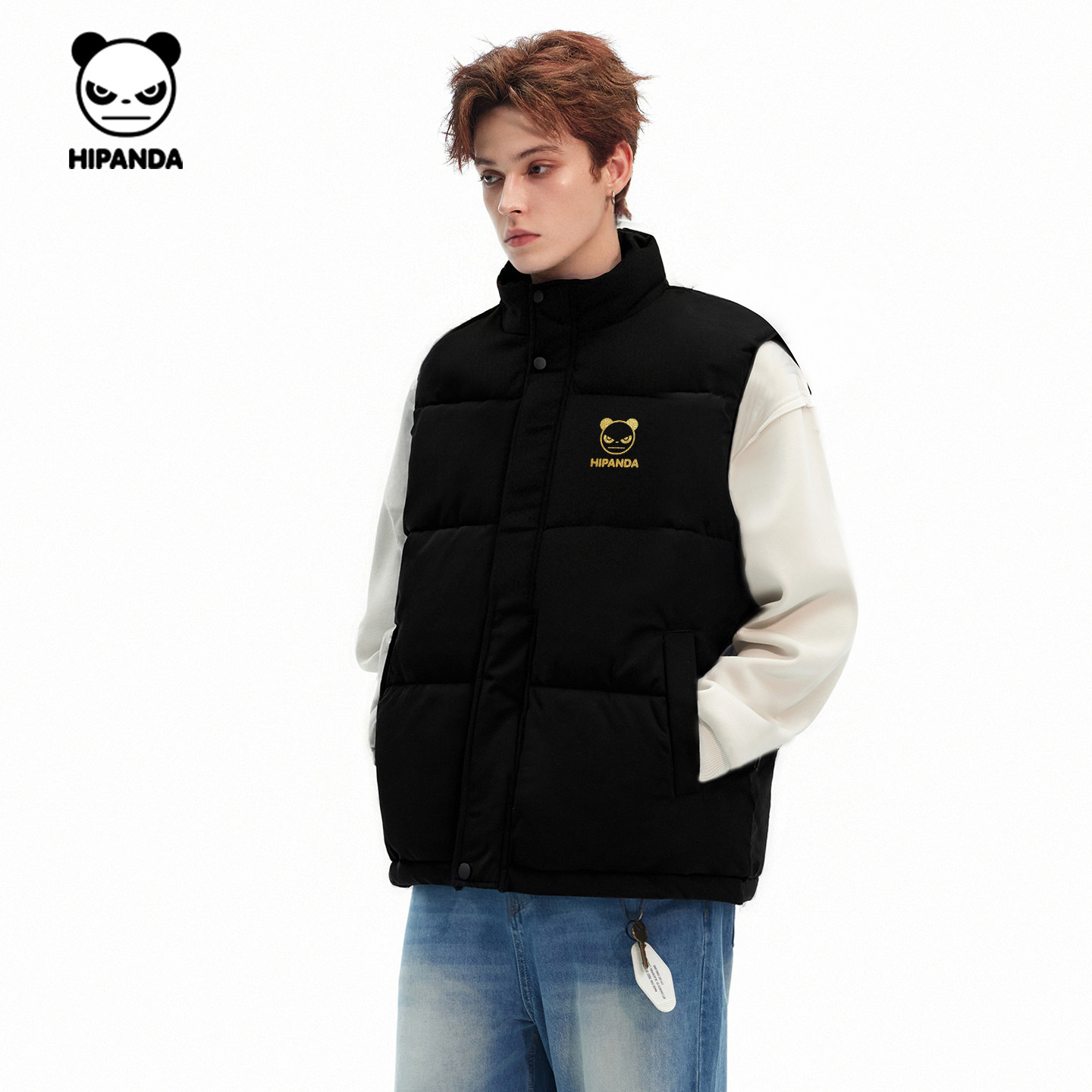 Hipanda你好熊猫纯色简约保暖日常百搭棉马甲男2025冬季新款背心,淘宝优惠券,粉丝福利购,淘宝优惠卷