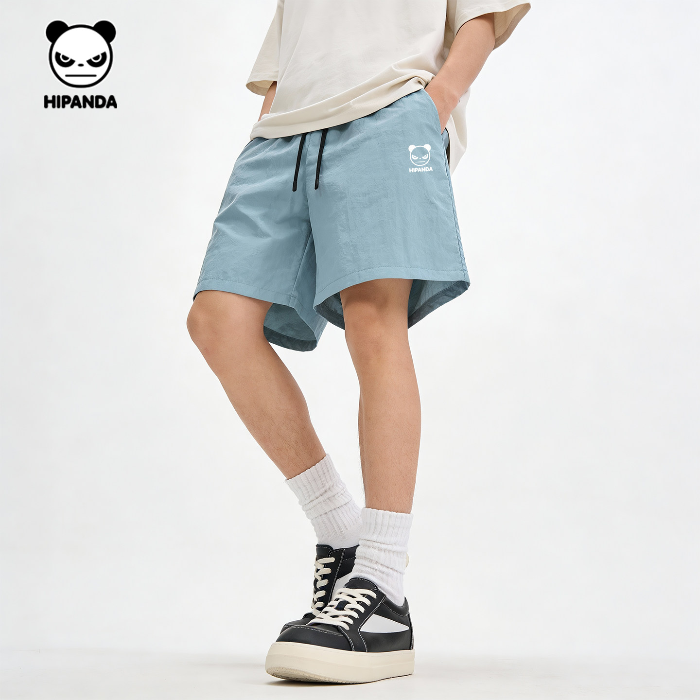 Hipanda你好熊猫防晒纯色灰蓝宽松休闲短裤男2026夏季新款五分裤C,淘宝优惠券,粉丝福利购,淘宝优惠卷