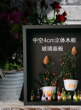 立体中空4cm相框摆件高级感干花植物松果标本装裱A3挂墙画框空框