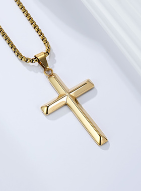 全饰爱简约菱形钛钢十字架项链