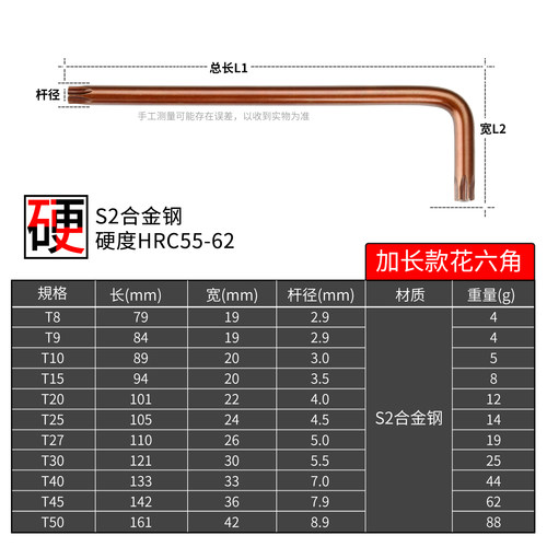 keycon劲凯S2合金钢高硬度中孔梅花内六角扳手花6角花形内6角扳手 - 图3
