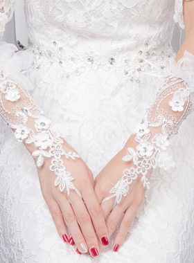 白色森系蕾丝珠饰婚礼婚纱手套