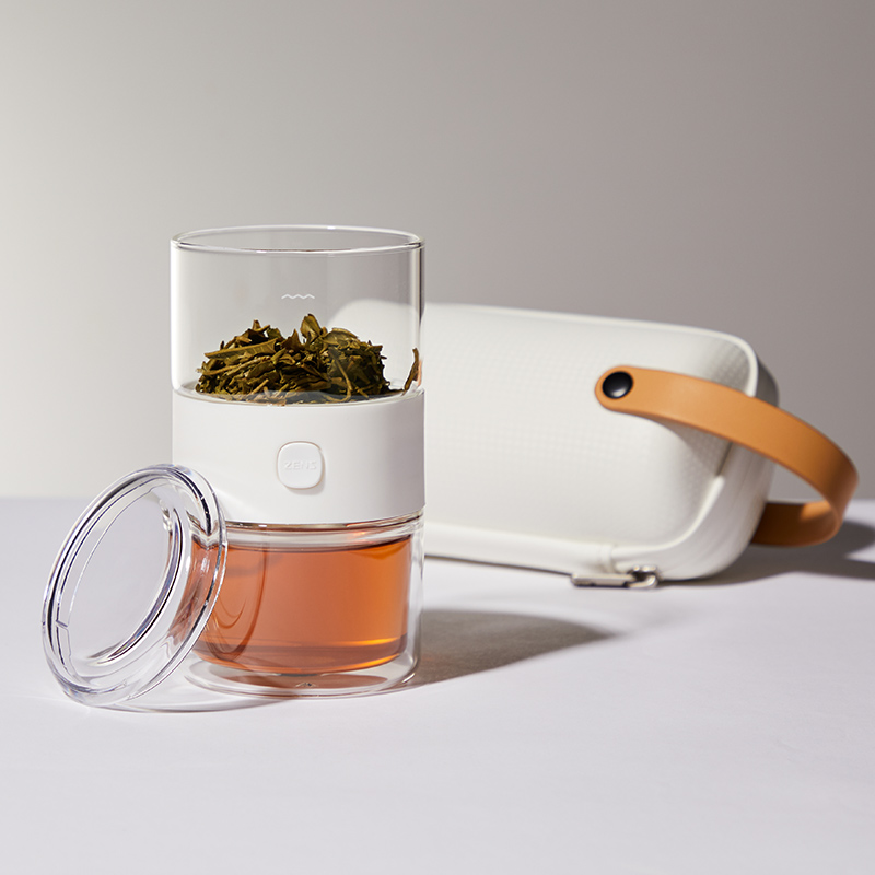 哲品 便携式茶具旅行套装便携包单人玻璃功夫茶杯茶水分离杯 派杯