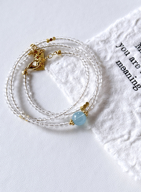 天然白水晶三圈手链手串链海宝蓝纯净高透女蓝色小众转运珠SJ015