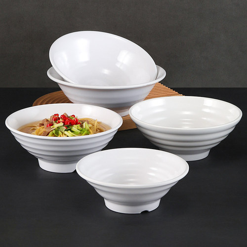 密胺碗商用面馆餐具树脂塑料仿瓷白色牛肉拉面碗大碗面碗汤碗粉碗 - 图0