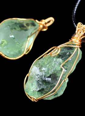 天然绿水晶原石吊坠原创手工编织