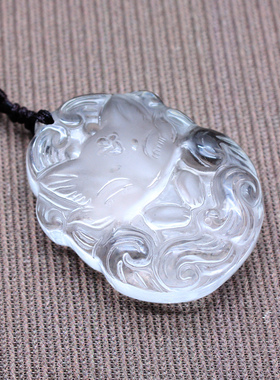 如鸿天然白水晶九尾狐吊坠