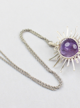 天然紫水晶球吊坠手工编织