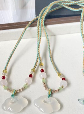 玛瑙玉如意锁怀古项链锁骨链送礼