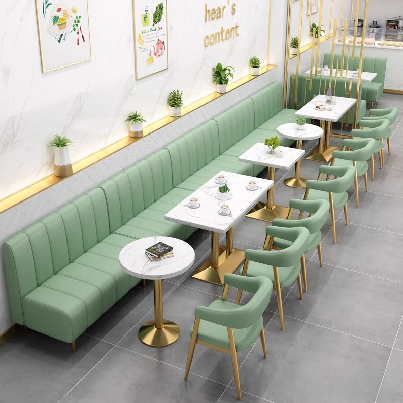 网红奶茶甜品店沙发汉堡西餐咖啡厅卡座靠墙休闲简约轻奢桌椅组合 - 图0
