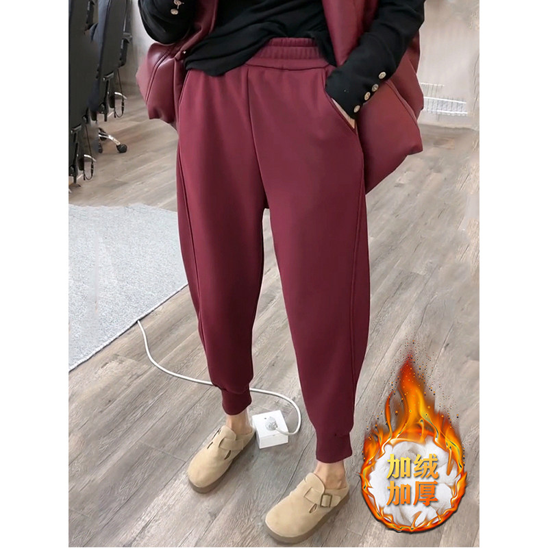黑色运动卫裤子女秋冬2024新款大码遮肉显瘦休闲裤加绒加厚哈伦裤,淘宝优惠券,粉丝福利购,淘宝优惠卷