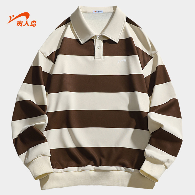 贵人鸟翻领卫衣男2026冬季新款潮流百搭长袖T恤男士POLO衫上衣服,淘宝优惠券,粉丝福利购,淘宝优惠卷