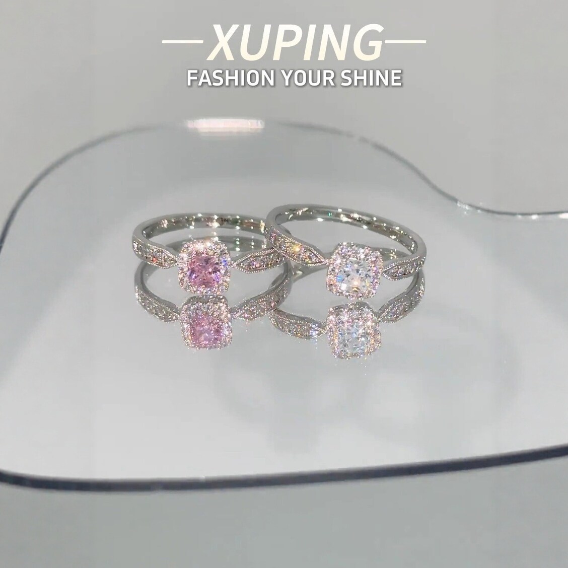 Xuping Dawn Light Temperament Rock Sugar Cube Ring Girly Cool Ins Style Fine Sparkling Exquisite Ring