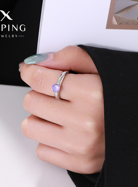 旭平四爪单石彩锆星期戒指简约ins镜面抛光内螺旋纹转戒通勤指环