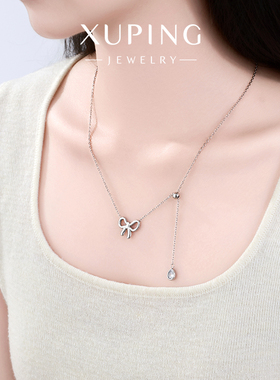 旭平蝴蝶结流苏水滴项链简约ins冷淡风气质小众设计高级感锁骨链