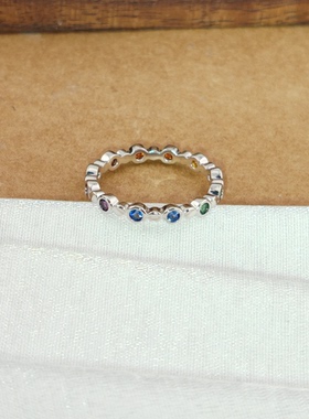 旭平【彩虹泡泡】满镶彩色小圆点戒指女清冷感气质高级感叠戴指环