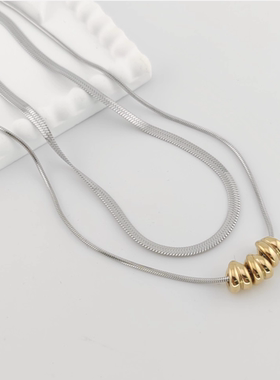 旭平双层叠戴蛇骨项链简约个性ins冷淡风小众设计高级感锁骨链