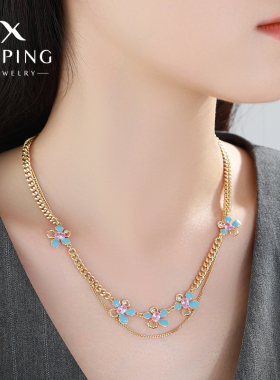 旭平繁花梦语微镶花朵双层项链女轻奢时尚锁骨链高级感气质