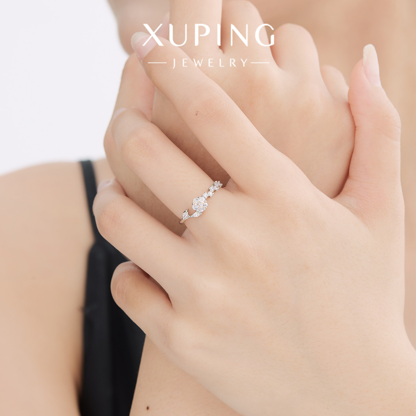 Xuping Flowers for You micro-paved plum blossom ring for women elegant and sweet temperament simple ins index finger ring