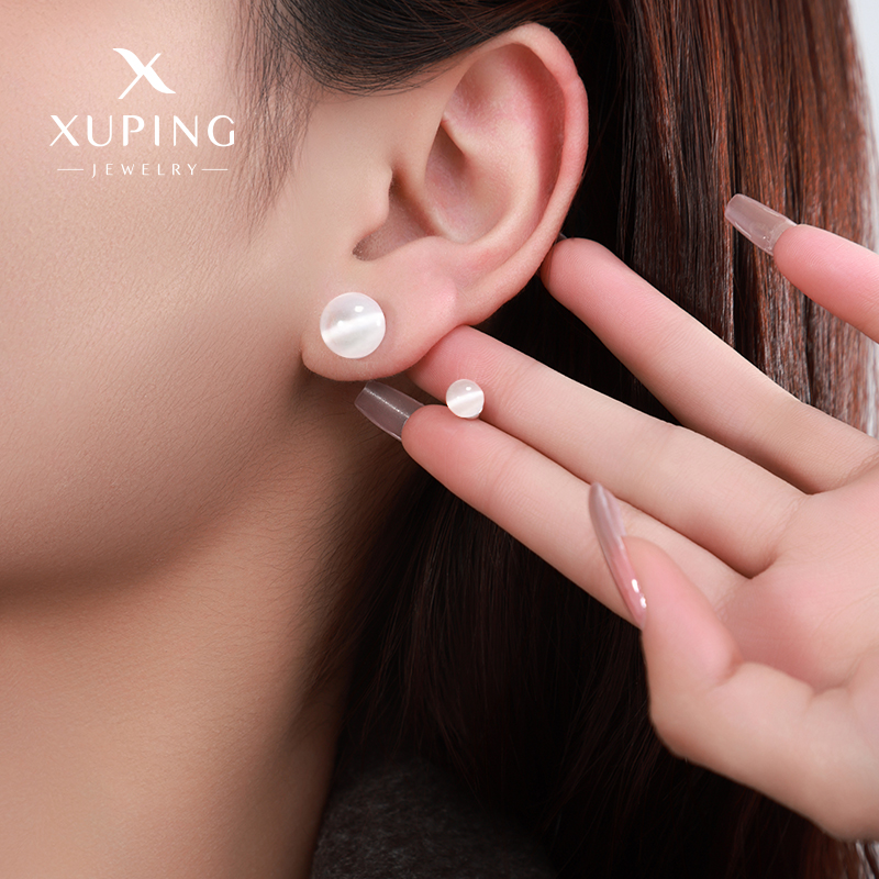 XUPING冰透灰仿猫眼石耳钉女简约ins高级感清透感通勤耳饰耳环D
