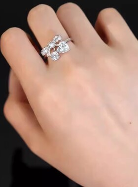 旭平恋恋樱桃红色蝴蝶结樱桃人造石戒指女时尚气质温柔轻奢食指环