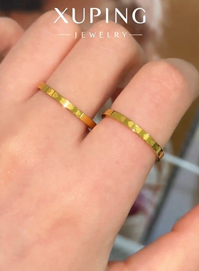 旭平仿黄金色满印小爱心纹排列戒指女轻奢细圈素圈指环易搭通勤