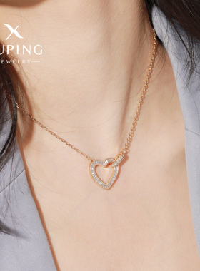旭平18K金色爱心情人节锁骨链