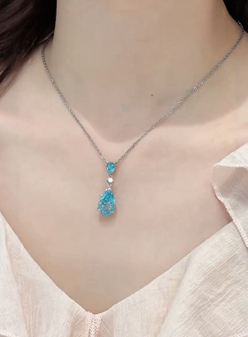 旭平水滴蓝色小清晰清爽夏天合金项链