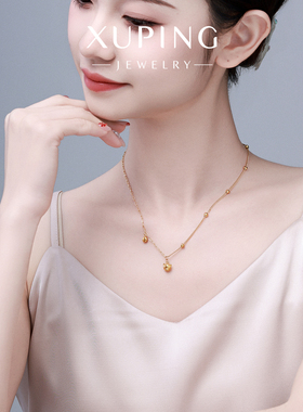 旭平仿黄金色小熊拼接项链复古新中式气质小众高级感锁骨链