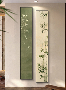 新中式观自在二联装饰画宋代美学山水禅意玄关茶室竖版窄长条挂画