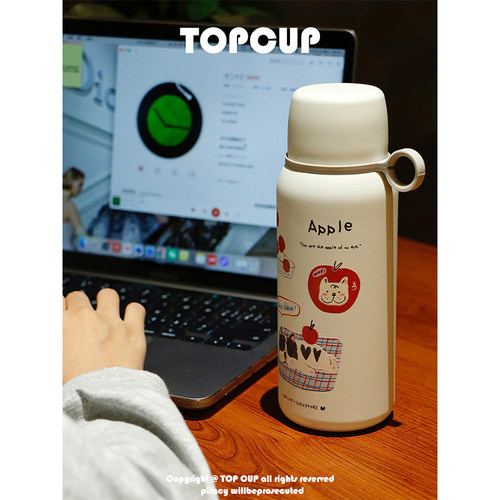 TOPCUP&法斗苹果保温杯可爱女生便捷随行杯子316不锈钢带盖保温杯 - 图2