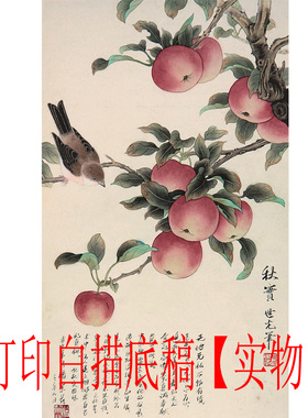 工笔画打印白描底稿素材花鸟山水团扇斗方中堂初学者线描DIY装饰