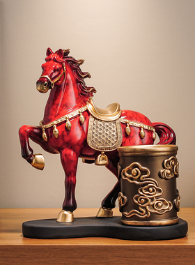 创意白马笔筒摆件马到成功马摆件