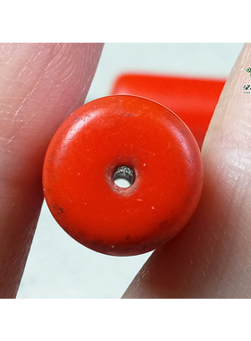 lssp/绿色石品wp149 不还价 清代牛血红色老琉璃管珠 一对配珠