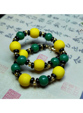 lssp/绿色石品wp1304 不还价 清代黄色雪巴琉璃男女士款圆珠手链