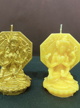 特色手工造型观音单面佛六臂观音蜡烛黄色金色