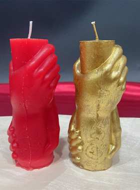 特色手工造型手牵手不放手握手蜡烛红色金色