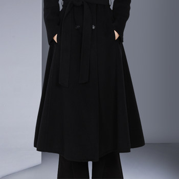 ເສື້ອຢືດຜ້າຂົນສັດ cashmere ແອວກະທັດຮັດ slimming woolen coat ສໍາລັບແມ່ຍິງ mid-length wide collar woolen coat 2023 autumn and winter new style