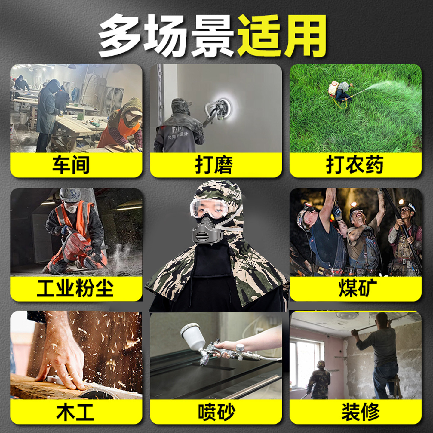 防尘面罩全脸披肩帽全面罩打磨专用防护防工业粉尘劳保打药打农药,淘宝优惠券,粉丝福利购,淘宝优惠卷