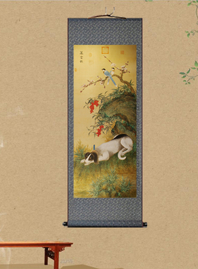 十骏犬之五蓦空鹊图丝绸画