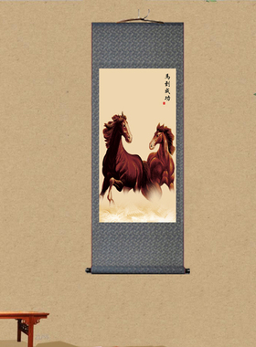枣红马汗血宝马马到成功丝绸画画