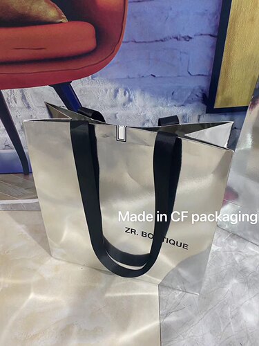 手提袋定制纸袋服装店包装袋拍照道具加长宽丝带银色烫字礼品袋 - 图0