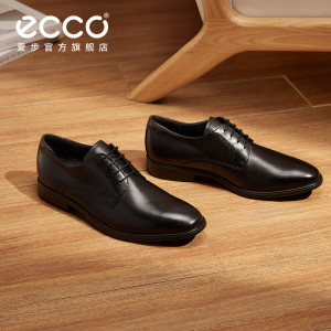 ECCO爱步男款经典德比鞋 春夏真皮皮鞋增高商务正装鞋 墨本621634