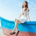 Luladi với dép xỏ ngón bằng nước Giày nữ mùa hè đi dép lê đế dày nêm với clip thời trang - Dép Dép