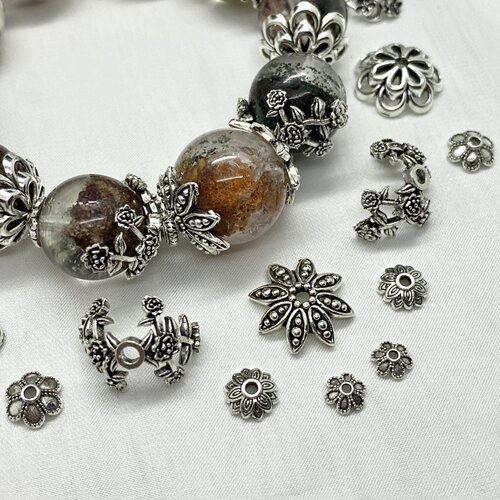 水晶diy配饰品合金高保色复古风大花帽隔片手串小花托珠跑环配件 - 图0