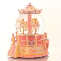 Clockwork water crystal ball music box with carousel eight-tone box little girls birthday present girl child princess